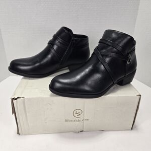 Life Stride Amara Black Smooth Ankle Booties Boots Size Women's 6 Wide
